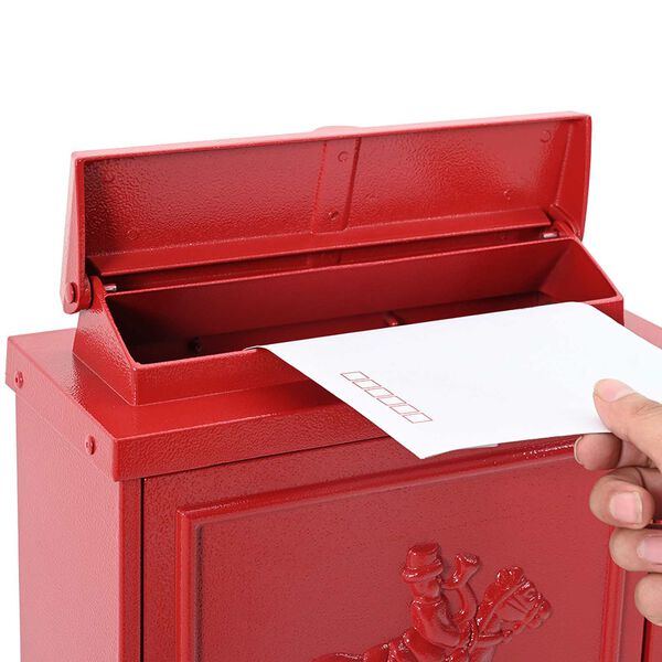 vidaXL Veggmontert postkasse R&oslash;d 29 x 13 x 41 cm St&oslash;pt aluminium