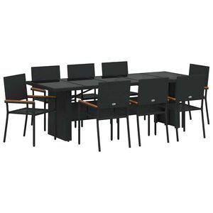 vidaXL Hage Spisegruppe 9 pcs Svart polyrotting
