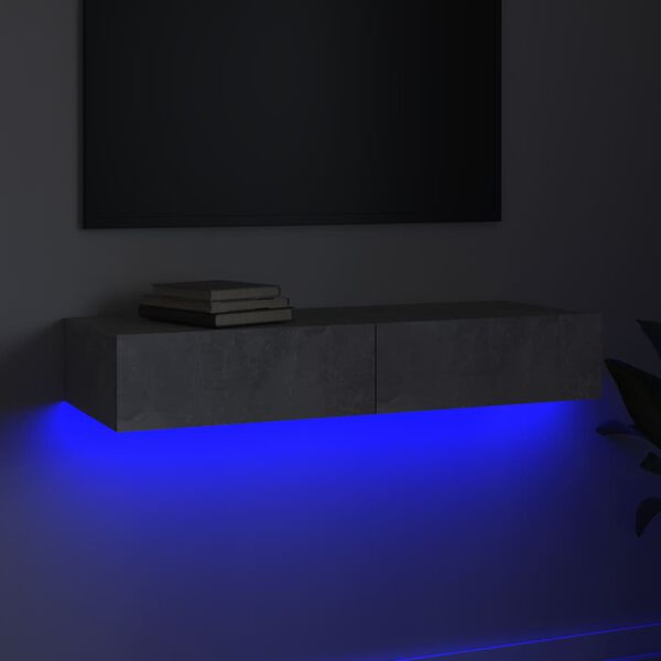 vidaXL TV-benk med LED-lys betonggrå 90x35x15,5 cm