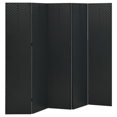 vidaXL Romdeler 5 paneler svart 200x180 cm stål