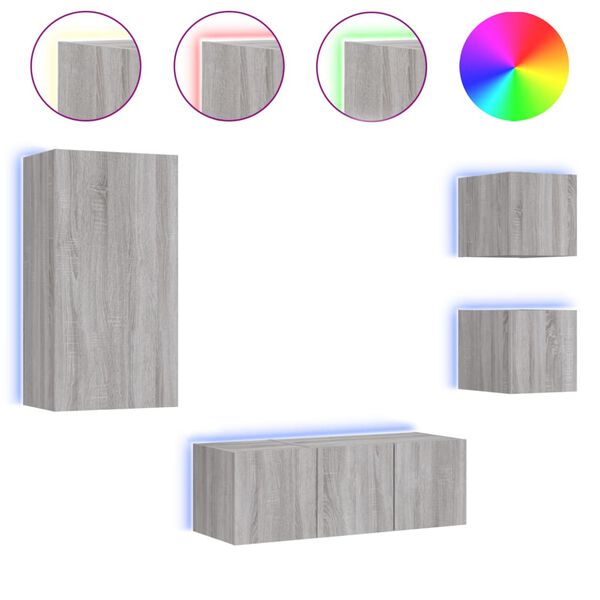 vidaXL Vegghengte TV-enheter 5 deler gr&aring; sonoma konstruert tre