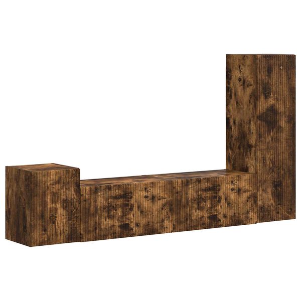 vidaXL TV-benksett Veggmontert 4 pcs R&oslash;kt eik Konstruert tre