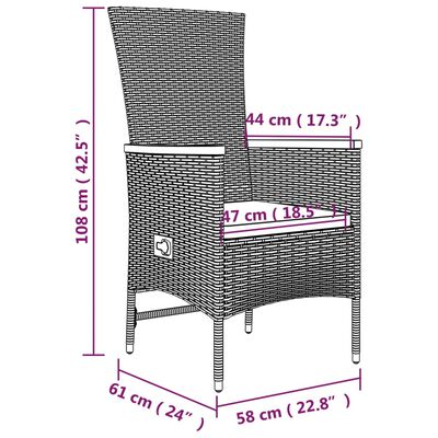 vidaXL Hagelenestoler med puter 2 stk grå polyrotting