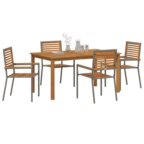 vidaXL Hage Spisegruppe 5 pcs Grå Poly rattan
