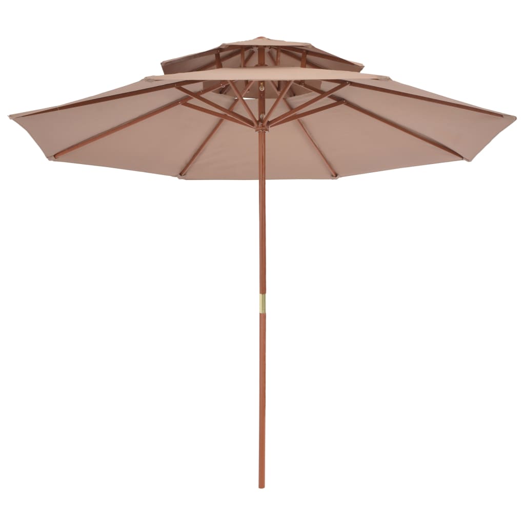 vidaXL Dobbel parasoll med trestang 270 cm gråbrun