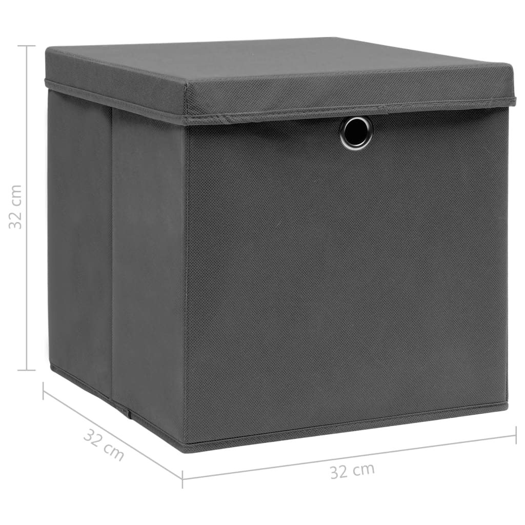 vidaXL Oppbevaringsbokser med lokk 4 stk grå 32x32x32 cm stoff