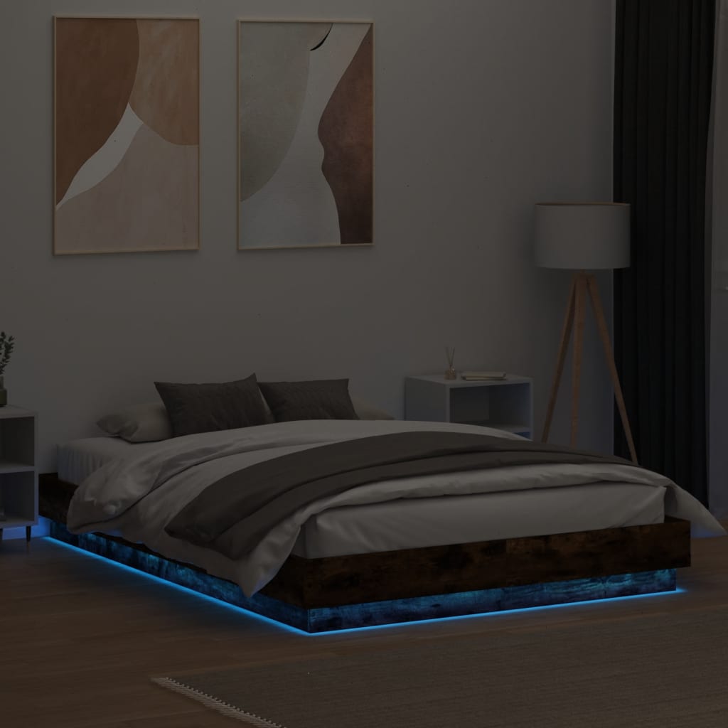 vidaXL Sengeramme med LED-lys røkt eik 160x200 cm