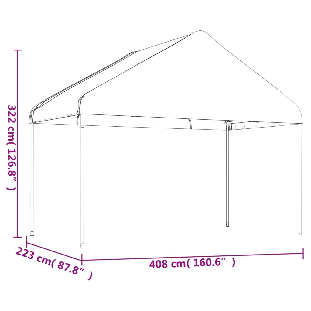 vidaXL Paviljong med tak hvit 4,08x2,23x3,22 m polyetylen