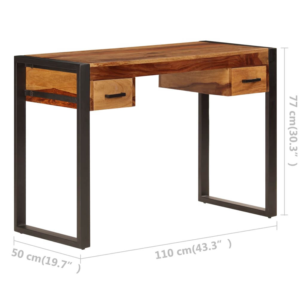 vidaXL Skrivebord med 2 skuffer 110x50x77 cm heltre indisk rosentre