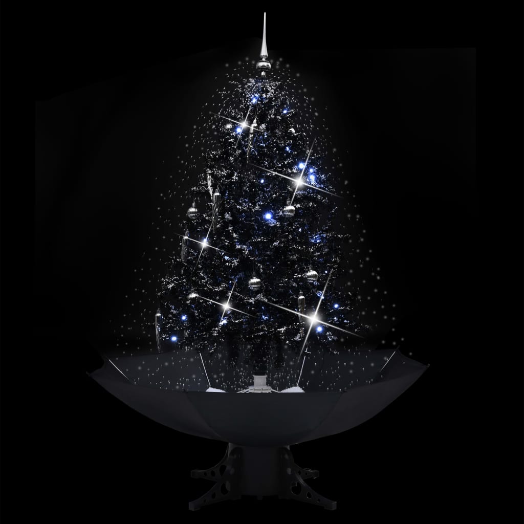 vidaXL Kunstig juletre med snø og paraplyfot svart 140 cm PVC