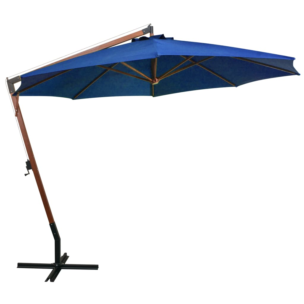 vidaXL Hengende parasoll med stolpe asurblå 3,5x2,9 m heltre gran