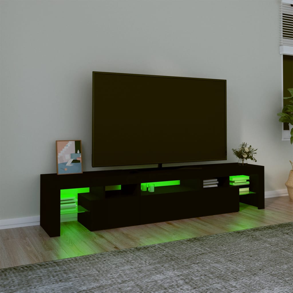 vidaXL TV-benk med LED-lys svart 200 x 36,5 x 40 cm
