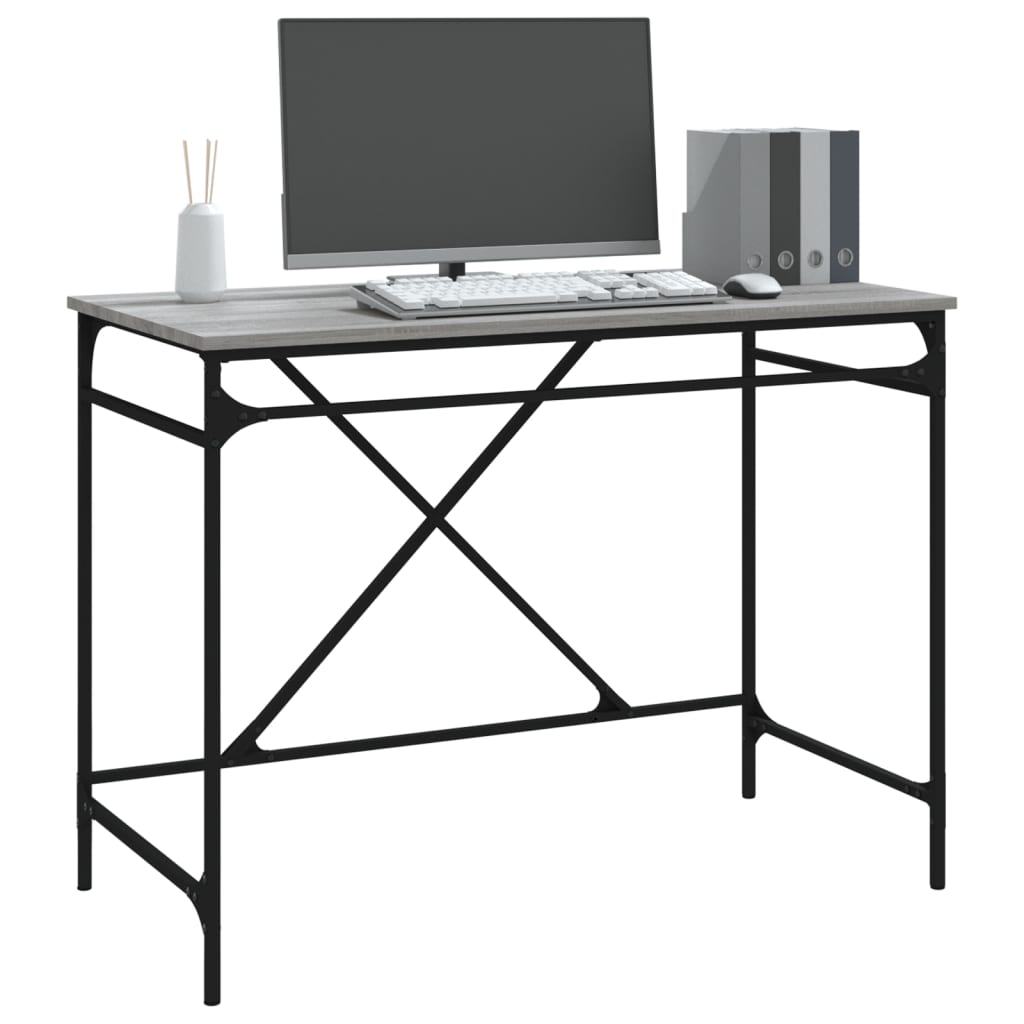 vidaXL Skrivebord grå sonoma 100x50x75 cm konstruert tre og jern