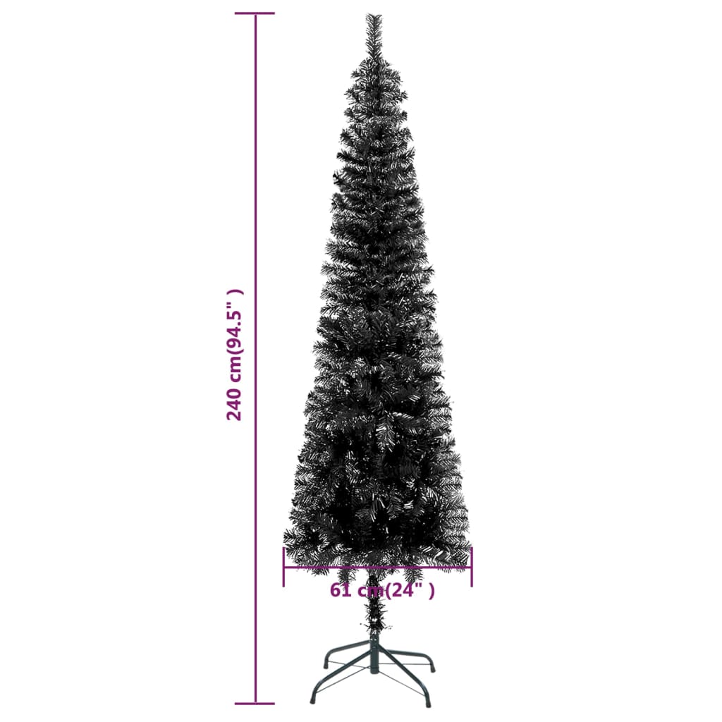 vidaXL Forhåndsbelyst kunstig juletre med kulesett svart 240 cm PVC
