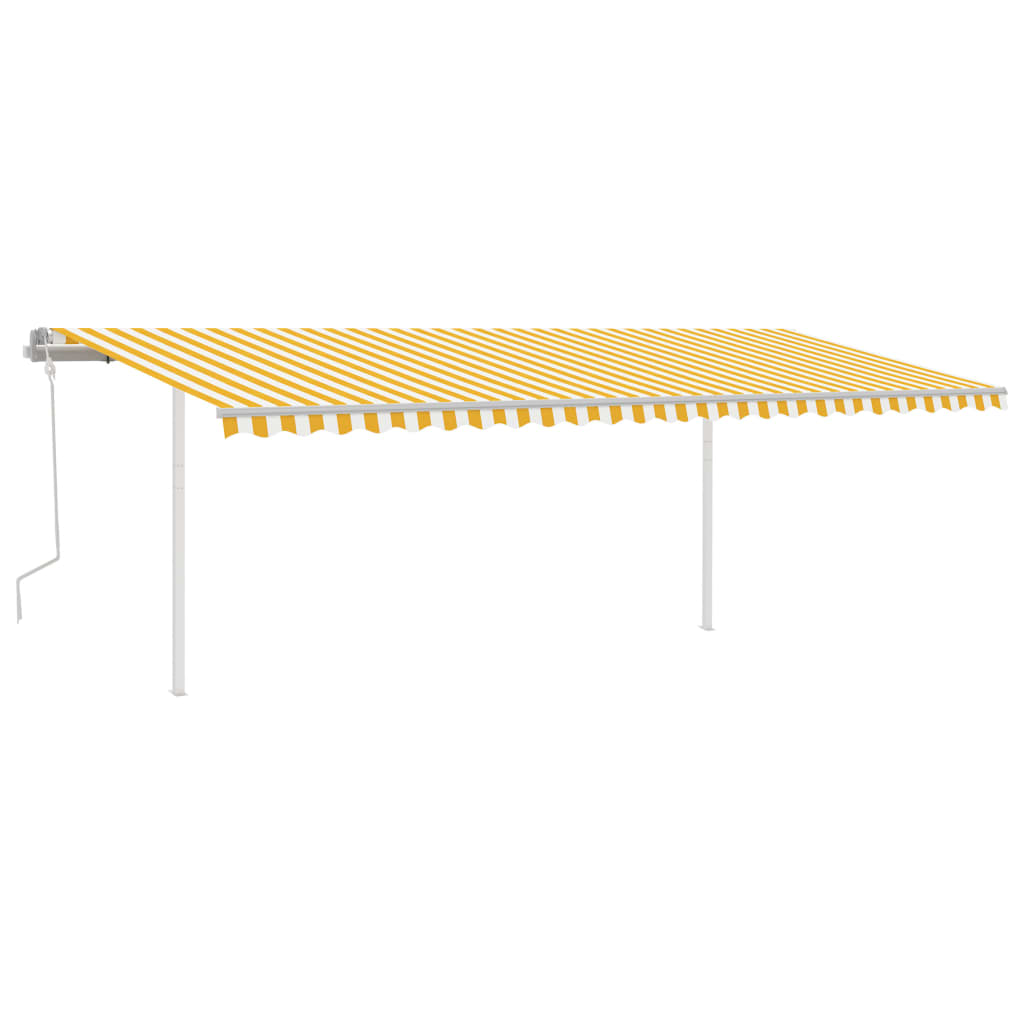 vidaXL Manuell uttrekkbar markise med stolper 6x3,5 m gul og hvit