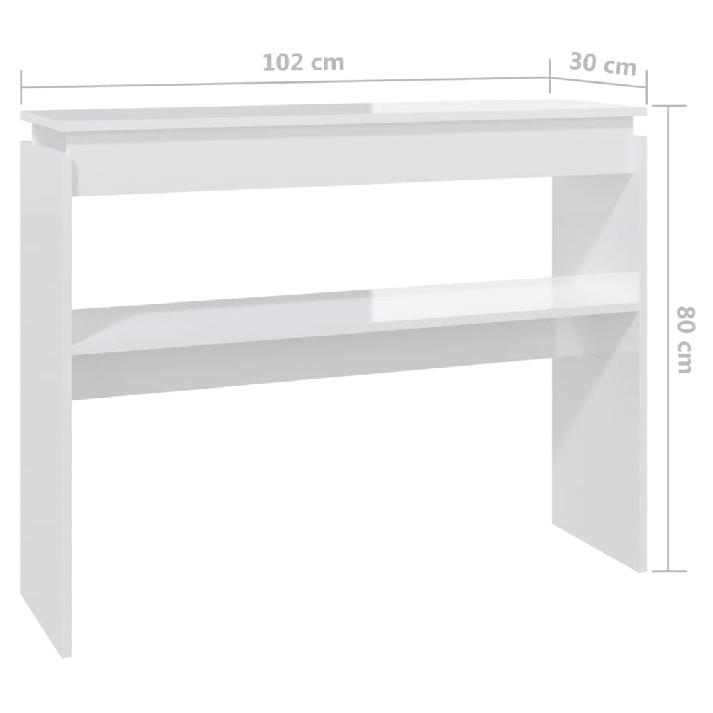 vidaXL Konsollbord høyglans hvit 102x30x80 cm sponplate