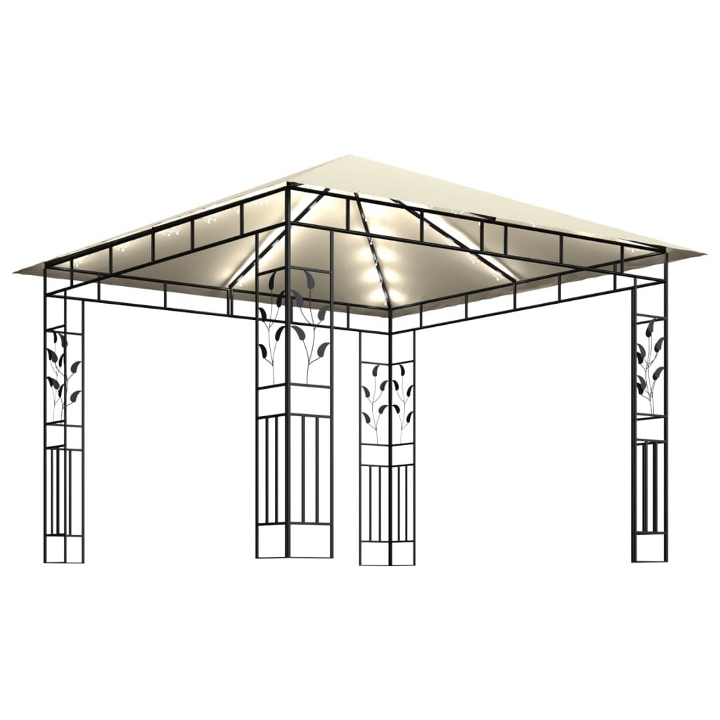vidaXL Paviljong med myggnett og LED-lysslynge 3x3x2,73 m kremhvit