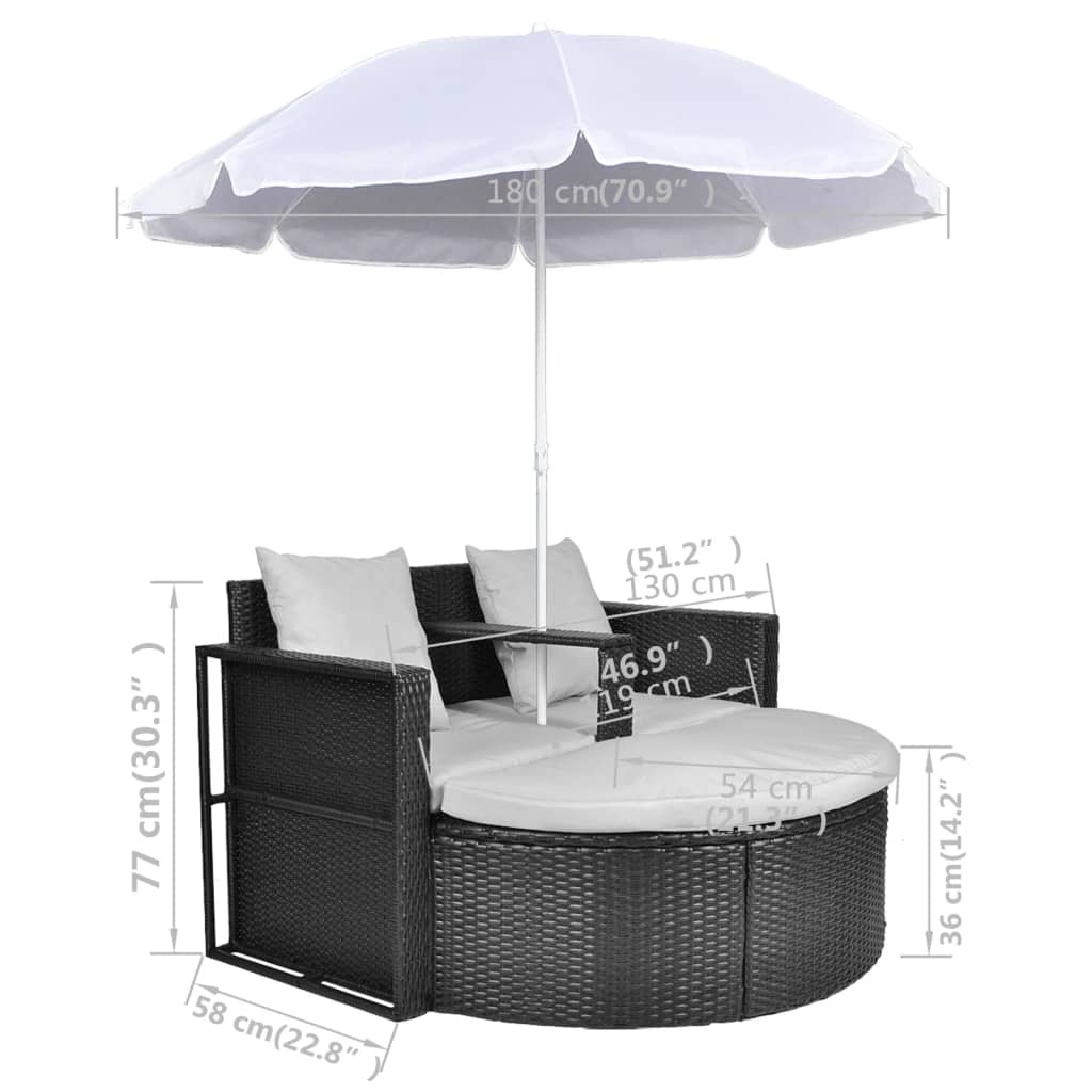 vidaXL Hageseng med parasoll svart polyrotting