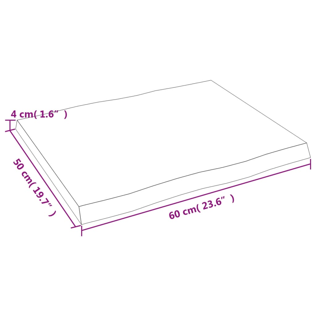 vidaXL Bordplate lysebrun 60x50x(2-4)cm behandlet heltre naturlig kant