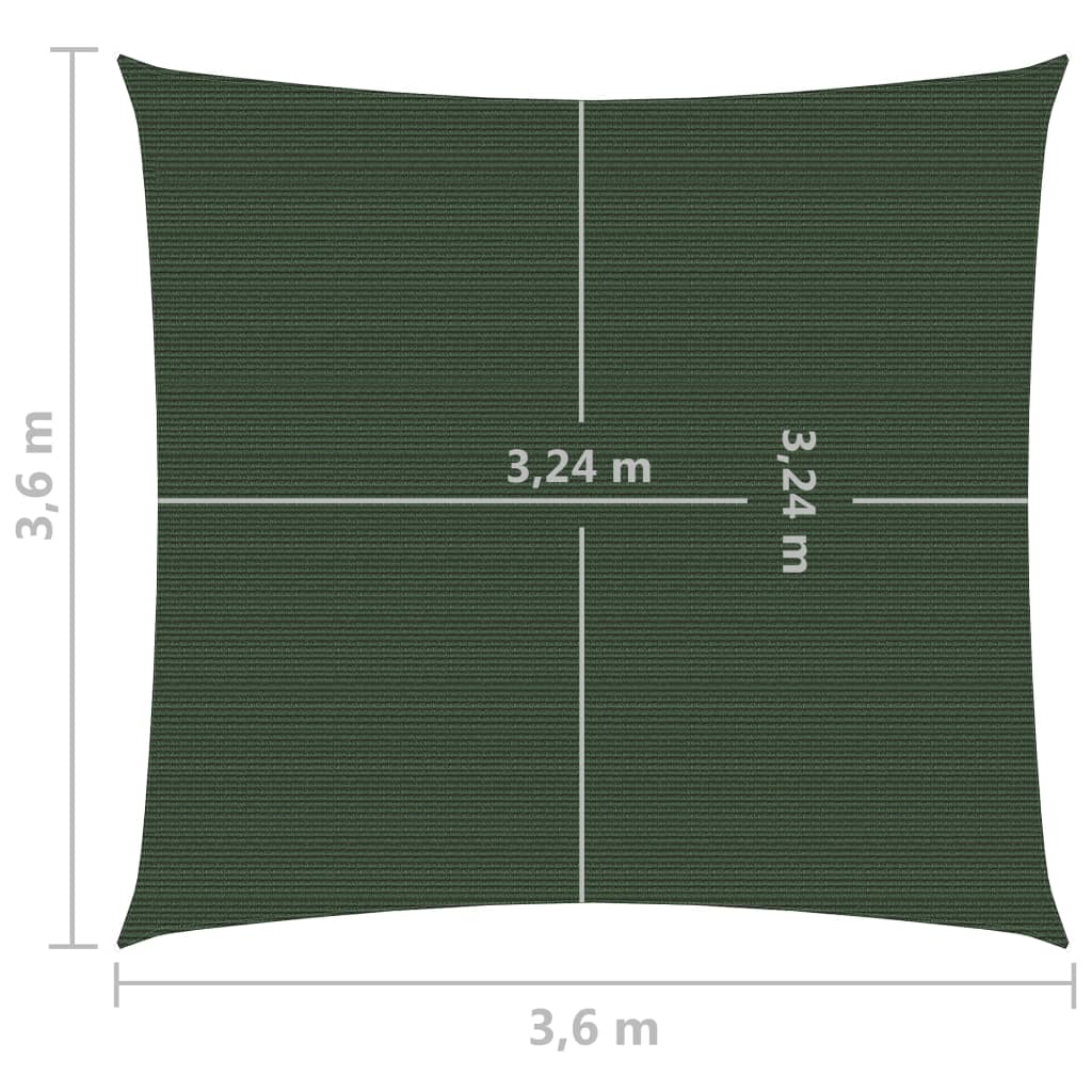 vidaXL Solseil 160 g/m² mørkegrønn 3,6x3,6 m HDPE