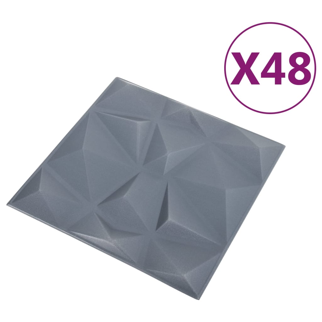 vidaXL 3D-veggpaneler 48 stk 50x50 cm diamant grå 12 m²