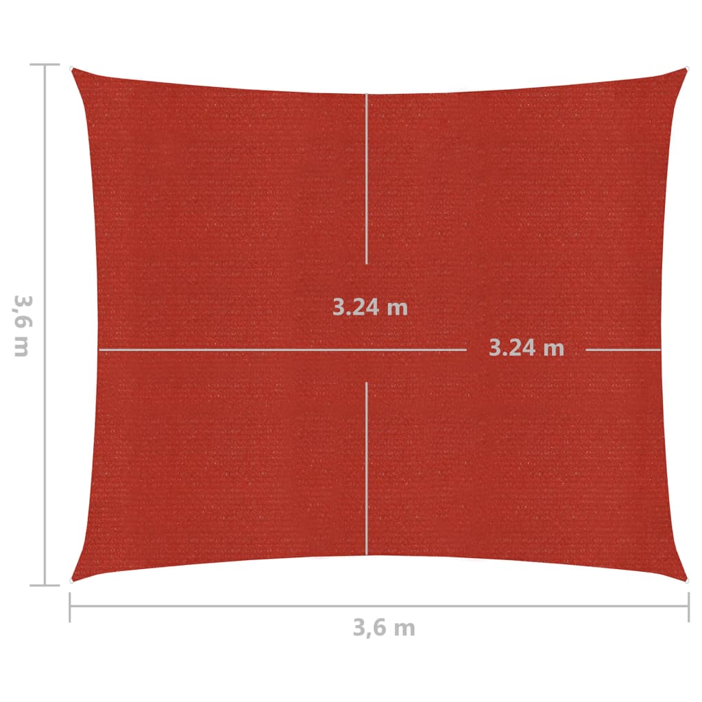 vidaXL Solseil 160 g/m² rød 3,6x3,6 m HDPE