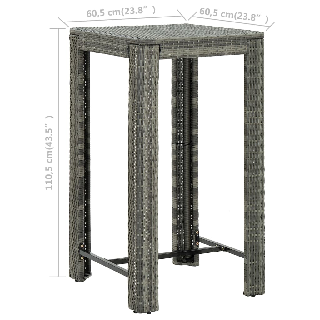 vidaXL Utendørs barbord grå 60,5x60,5x110,5 cm polyrotting