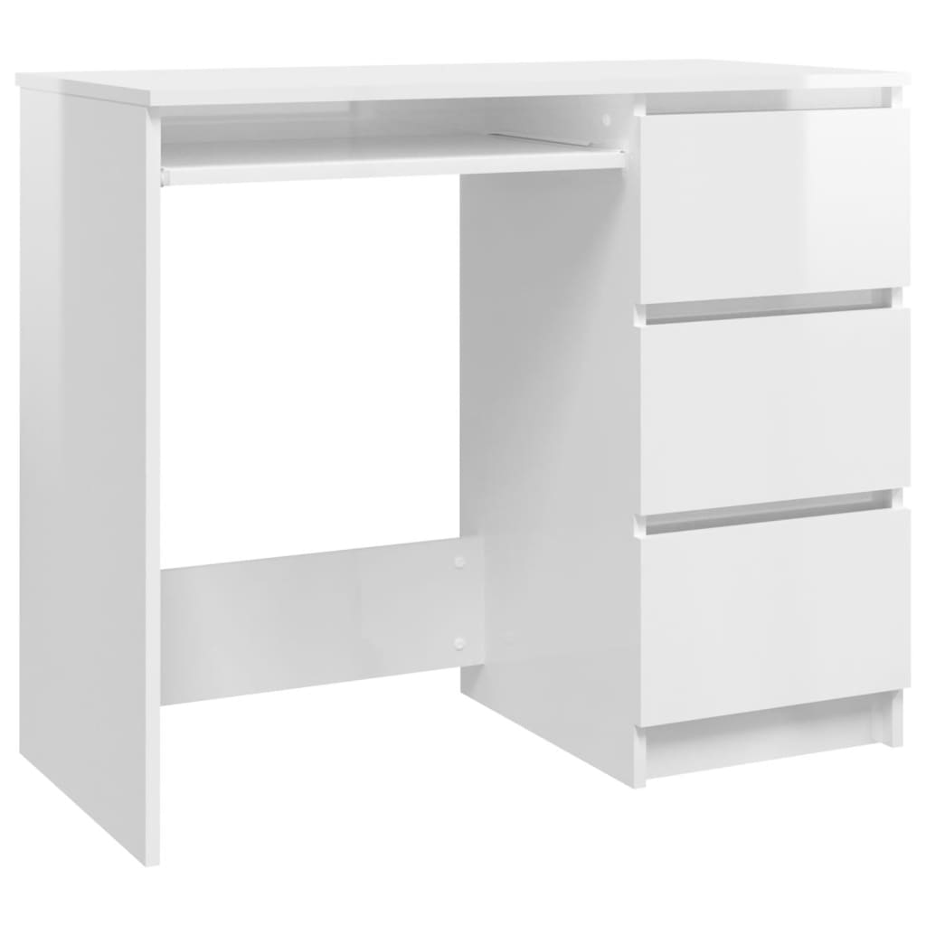 vidaXL Skrivebord høyglans hvit 90x45x76 cm sponplate