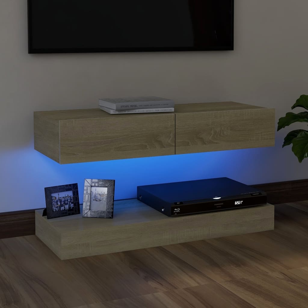 vidaXL TV-benk med LED-lys sonoma eik 90x35 cm