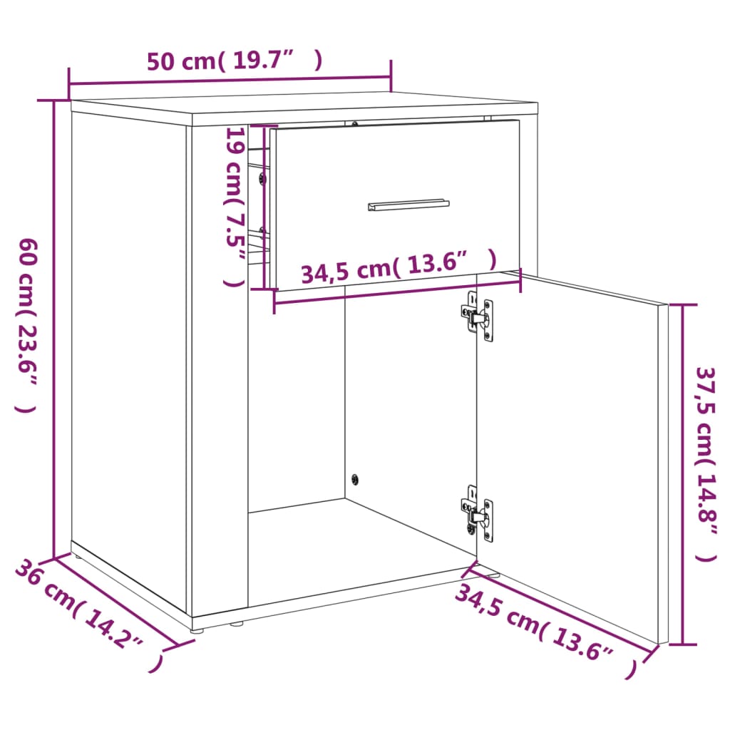 vidaXL Nattbord høyglans hvit 50x36x60 cm konstruert tre