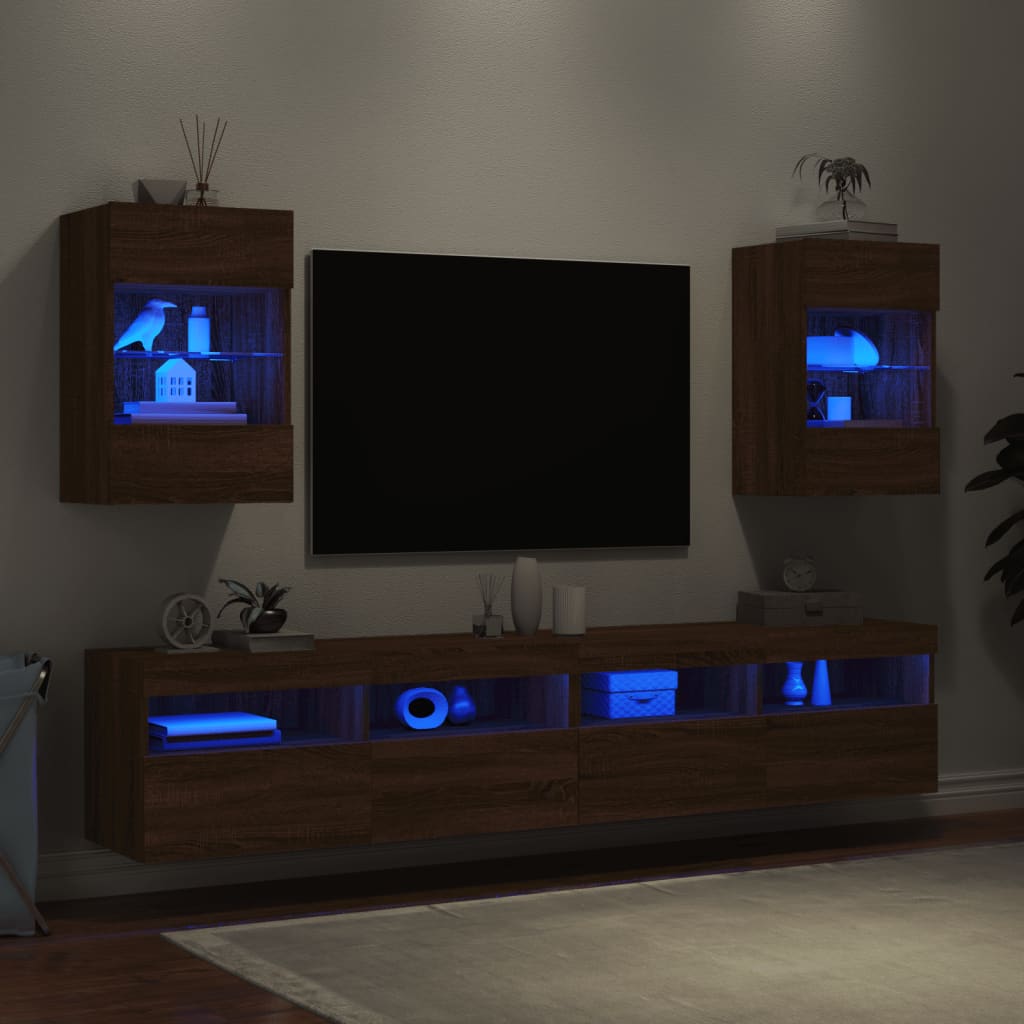 vidaXL TV-benker med LED-lys 2 stk brun eik 40x30x60,5 cm