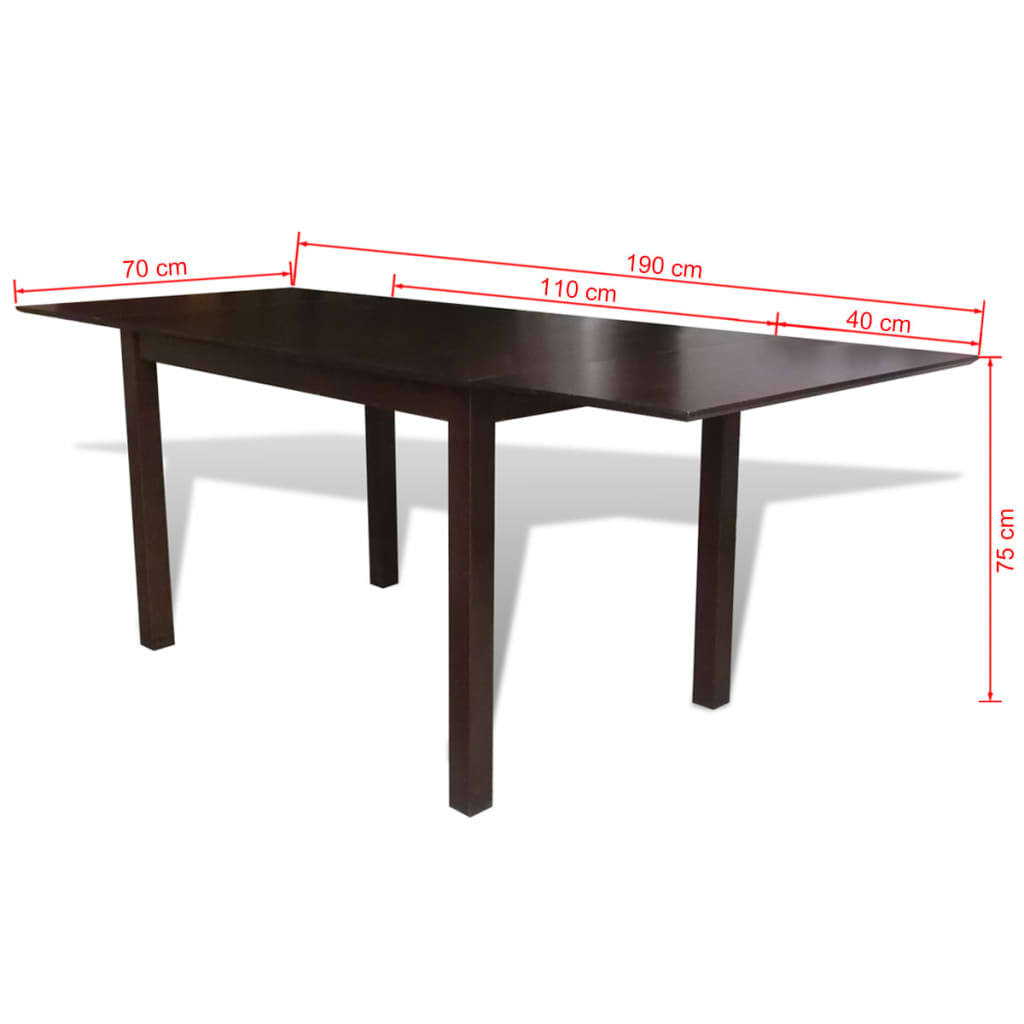 vidaXL Forlengende spisebord gummitre brun 190 cm