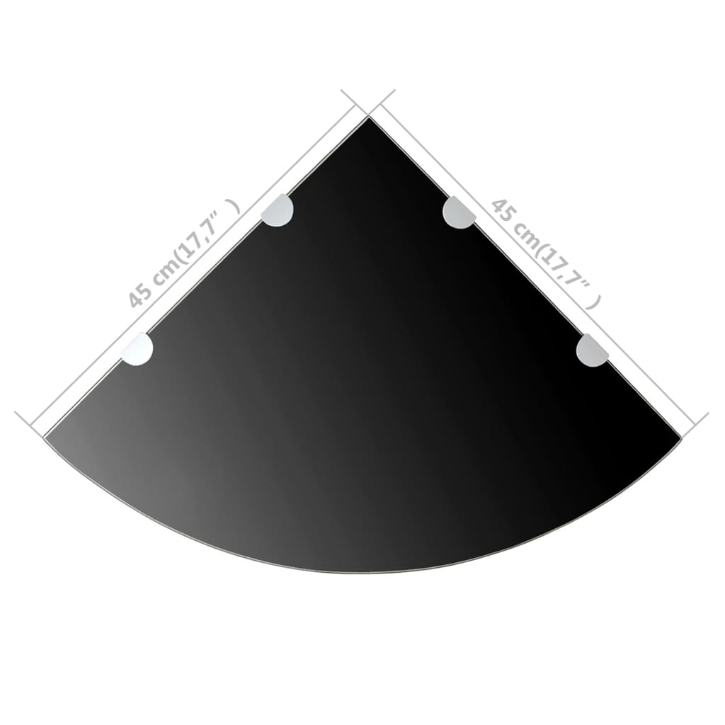 vidaXL Hjørnehylle med kromstøtter svart glass 45x45 cm