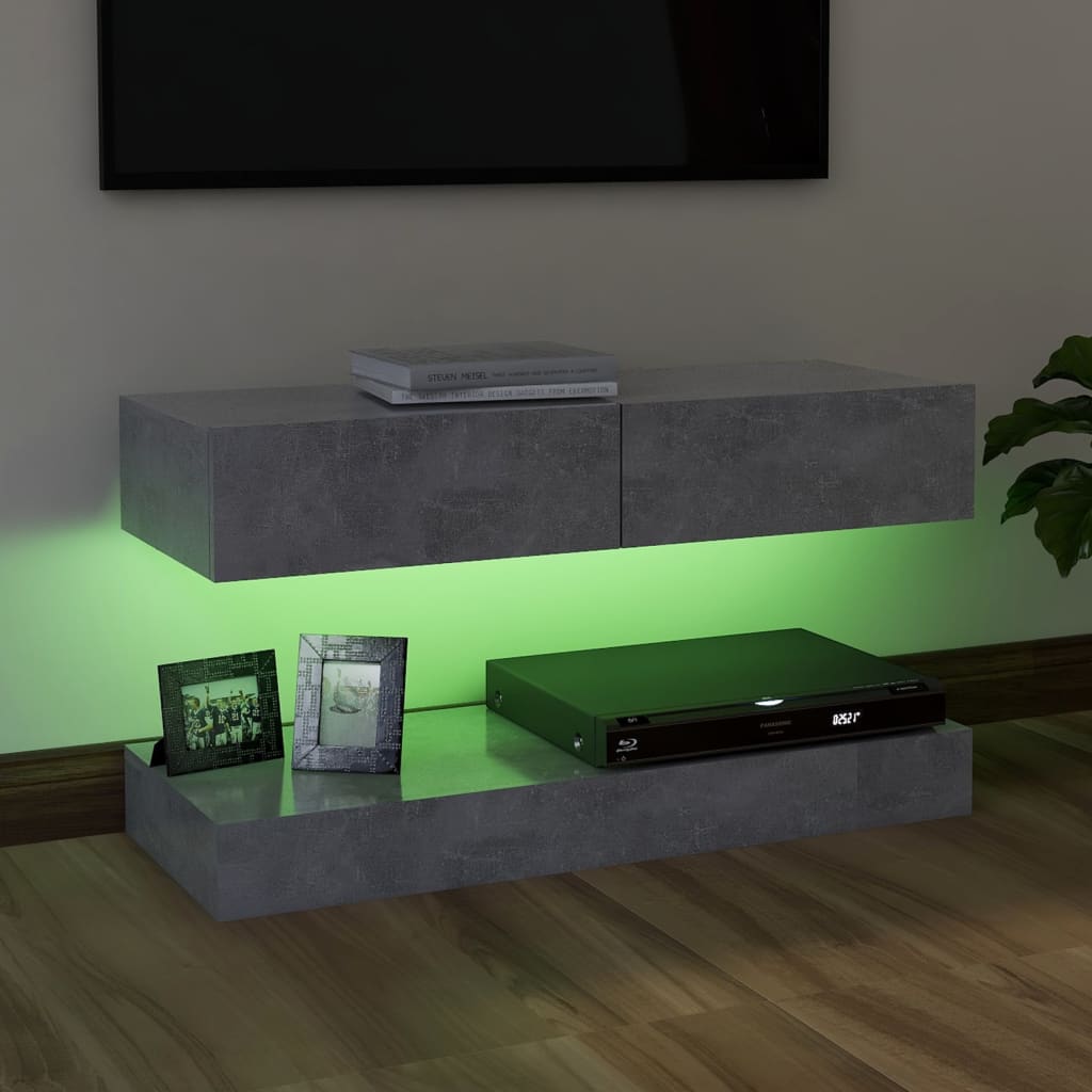 vidaXL TV-benk med LED-lys betonggrå 90x35 cm
