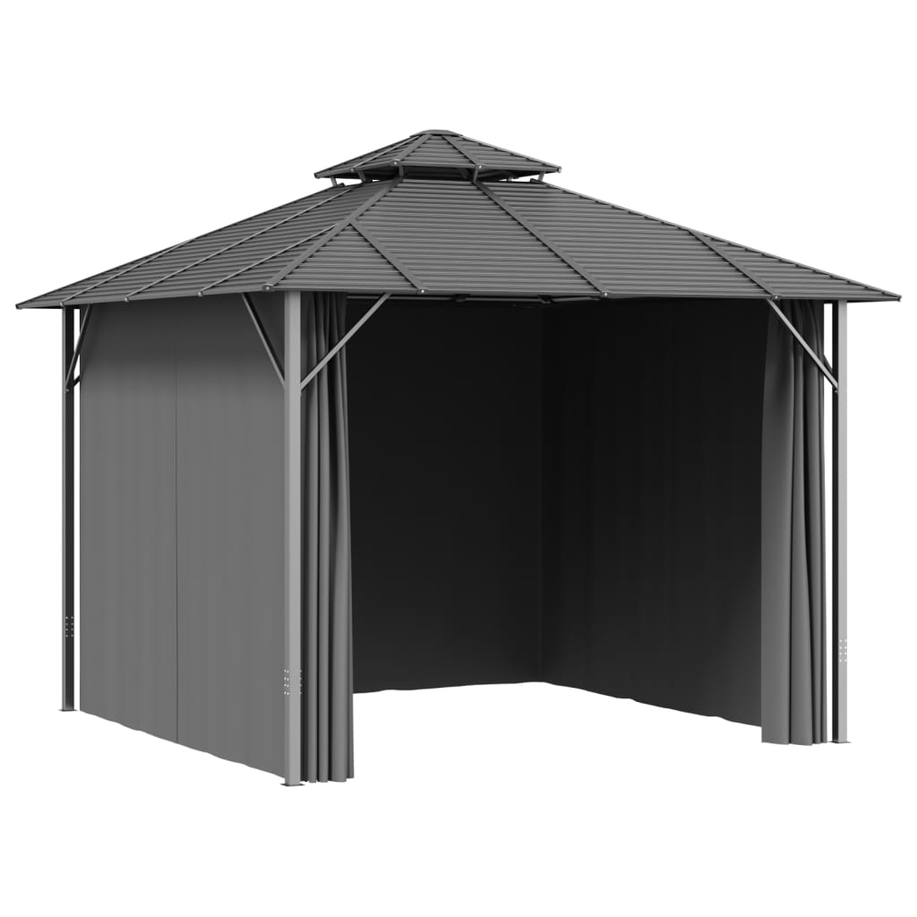 vidaXL Paviljong med sidevegger og dobbelt tak 3x3 m antrasitt