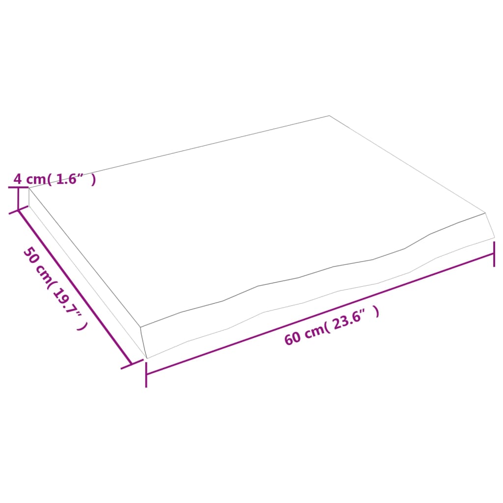 vidaXL Bordplate lysebrun 60x50x(2-4) cm behandlet heltre eik