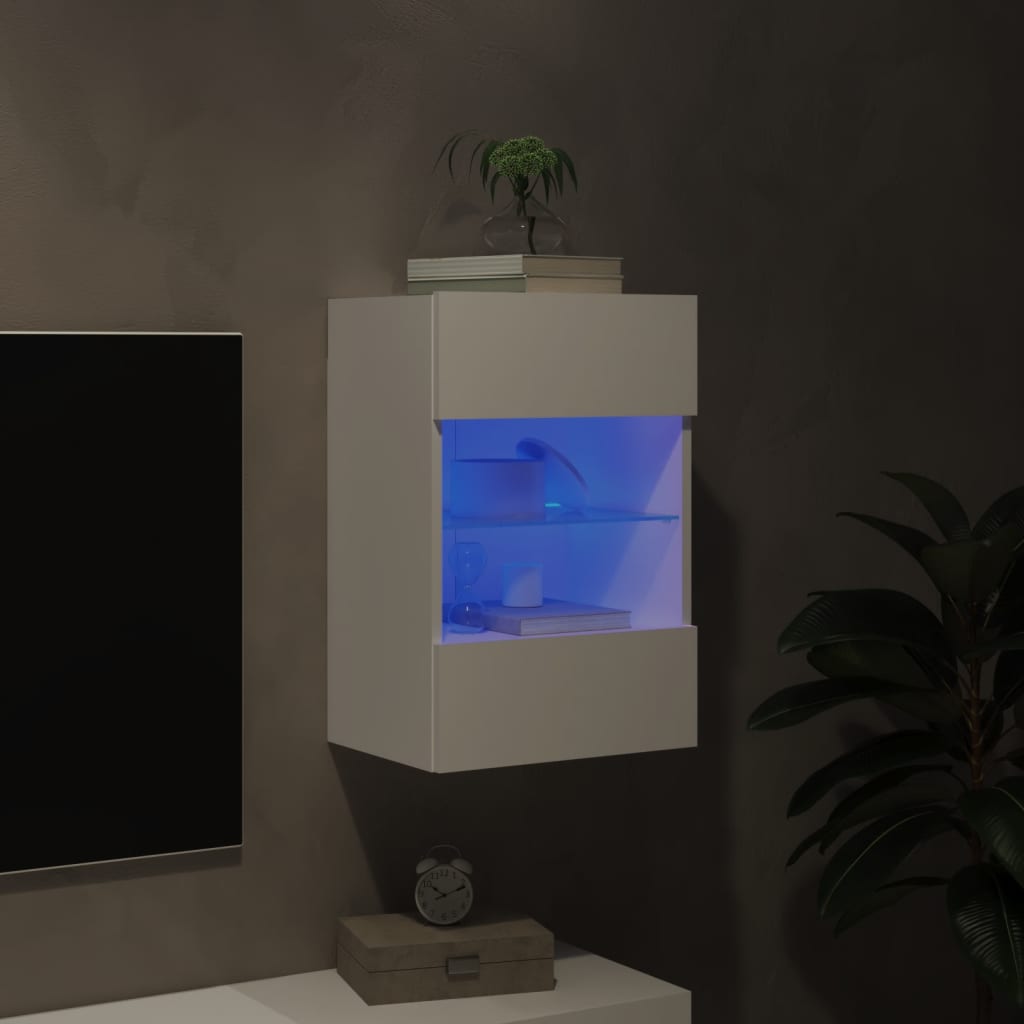 vidaXL Vegghengt TV-benk med LED hvit 40x30x60,5 cm