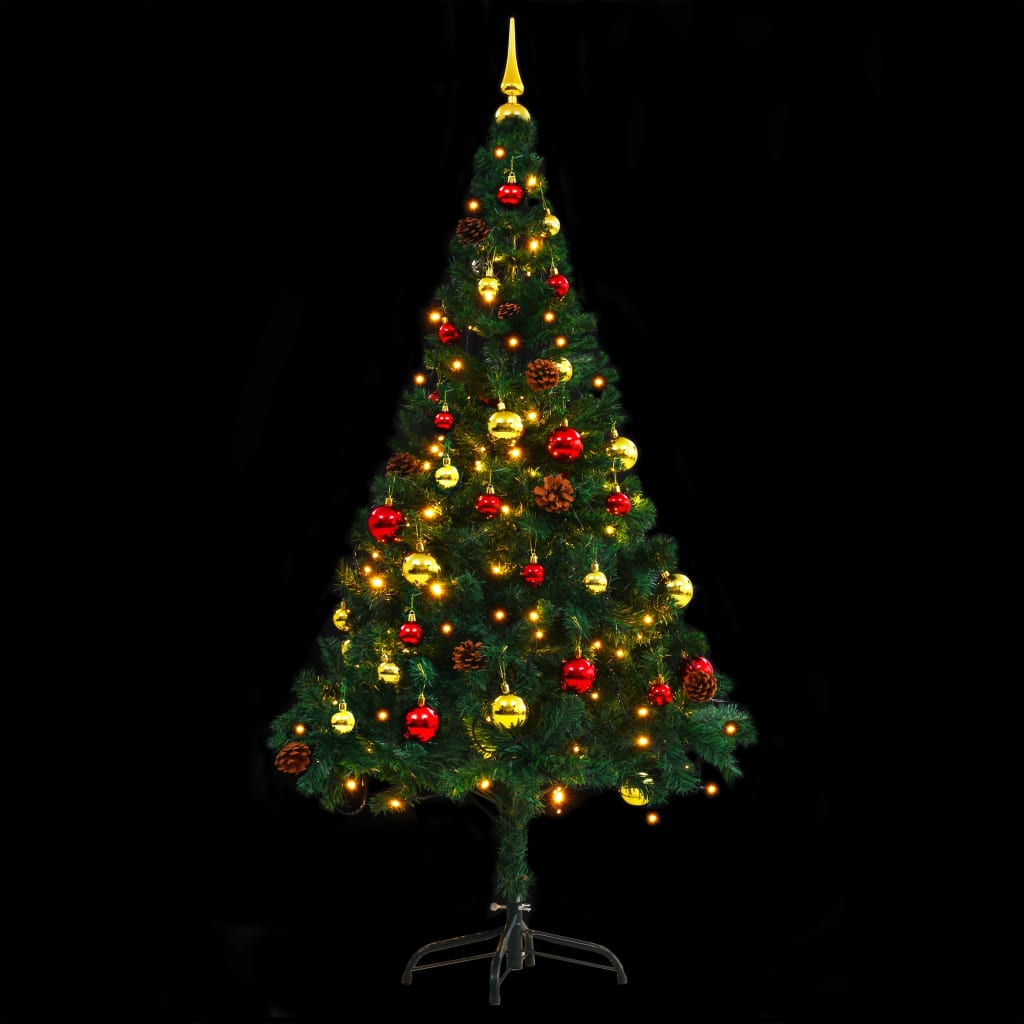vidaXL Kunstig juletre med kuler og lysdioder grønn 150 cm