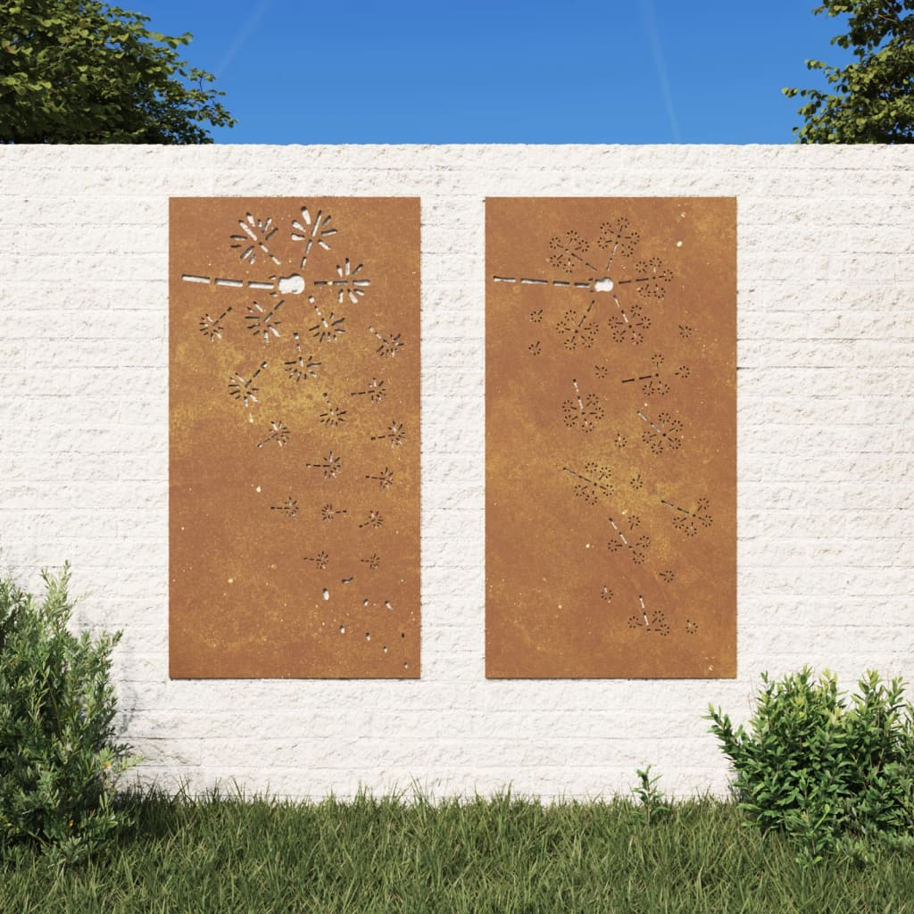 vidaXL Veggdekorasjoner hage 2 stk 105x55 cm cortenstål blomsterdesign