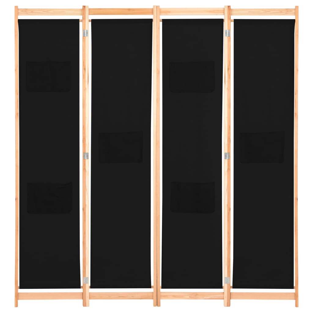 vidaXL Romdeler 4 paneler svart 160x170x4 cm stoff