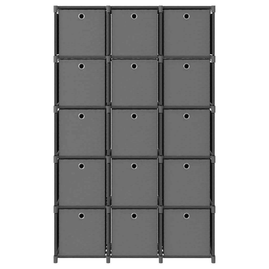 vidaXL Displayhylle med 15 kuber og bokser grå 103x30x175,5 cm stoff