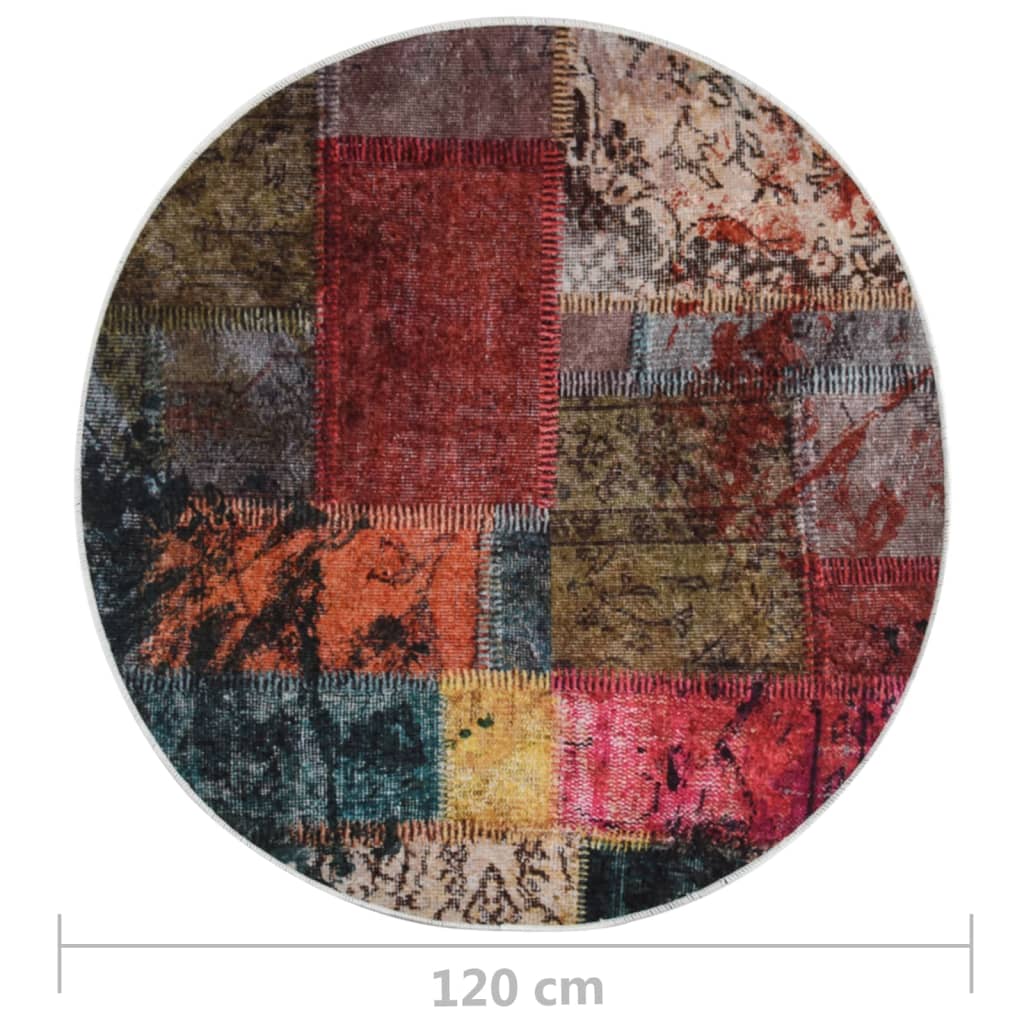 vidaXL Vaskbart teppe med lappemønster φ120 flerfarget sklisikker