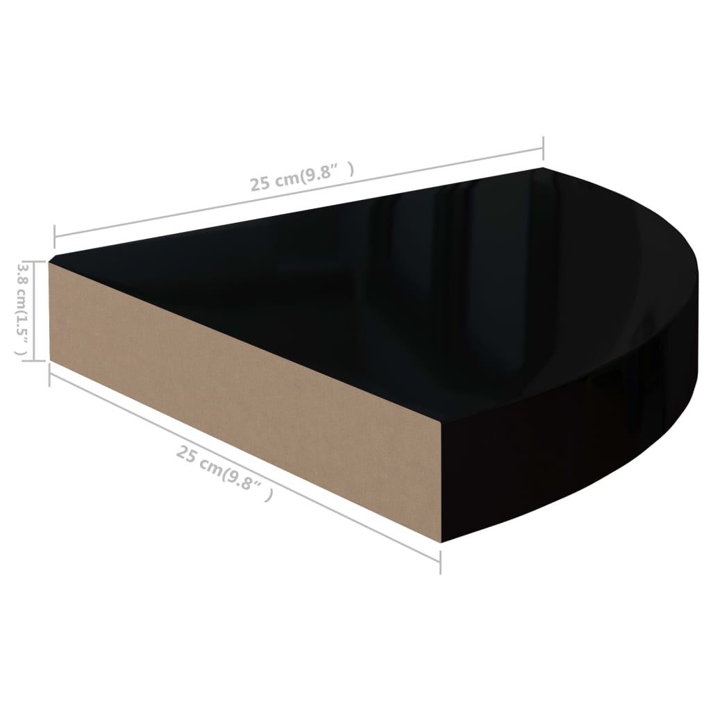 vidaXL Flytende vegghyller 4 stk høyglans svart 25x25x3,8 cm MDF
