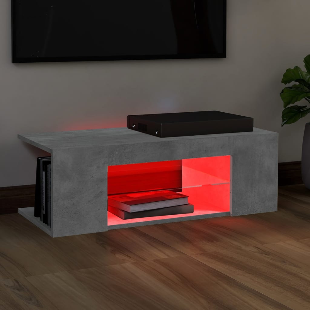 vidaXL TV-benk med LED-lys betonggrå 90x39x30 cm