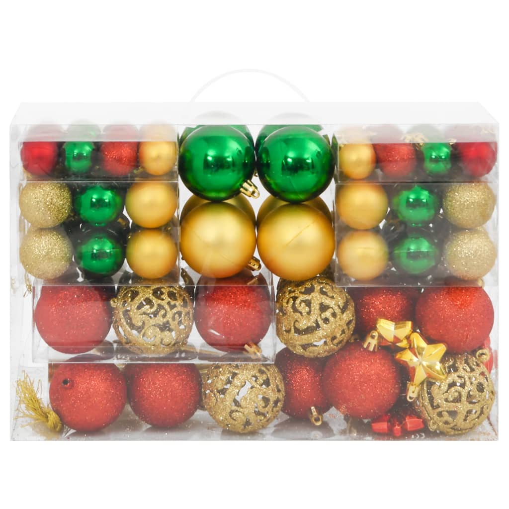 vidaXL Julekulesett 112 deler rød / grønn / gull polystyren