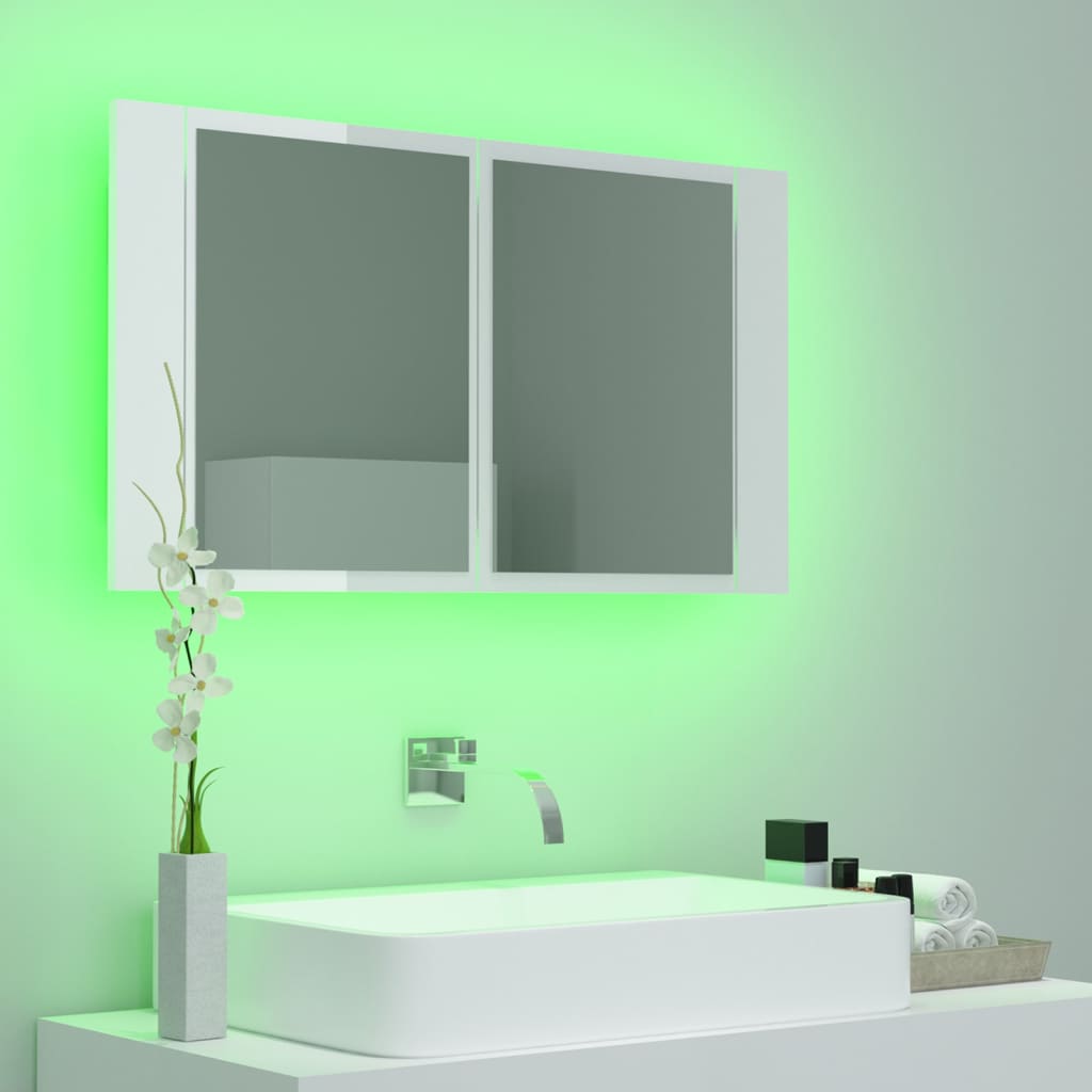 vidaXL LED-speilskap høyglans hvit 80x12x45 cm akryl
