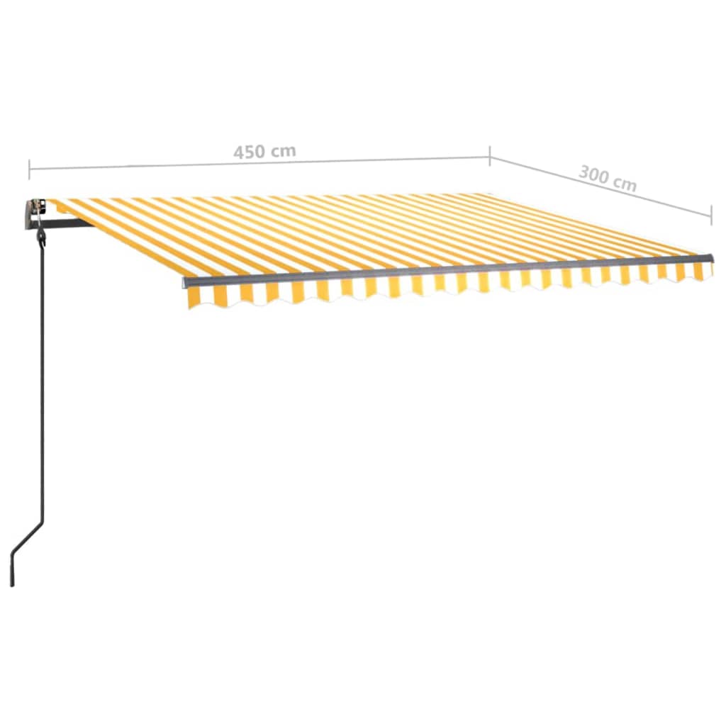 vidaXL Manuell uttrekkbar markise med stolper 4,5x3 m gul og hvit