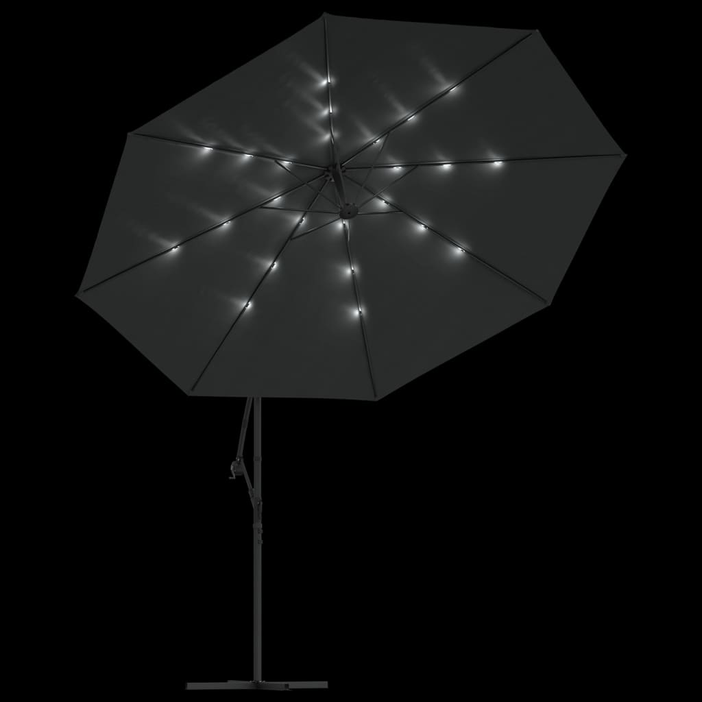 vidaXL Hengeparasoll med LED-lys og metallstang 350 cm antrasitt