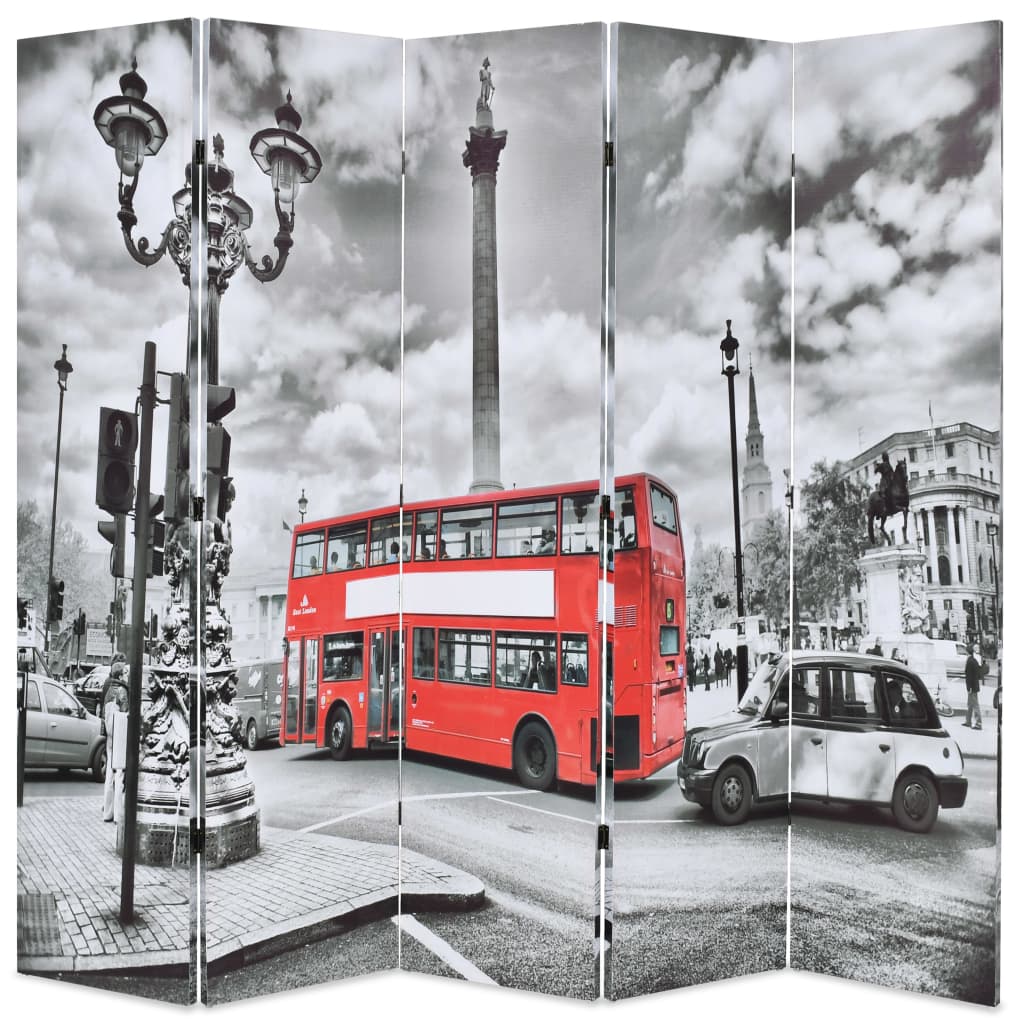 vidaXL Sammenleggbar romdeler 200x170 cm London buss svart og hvit