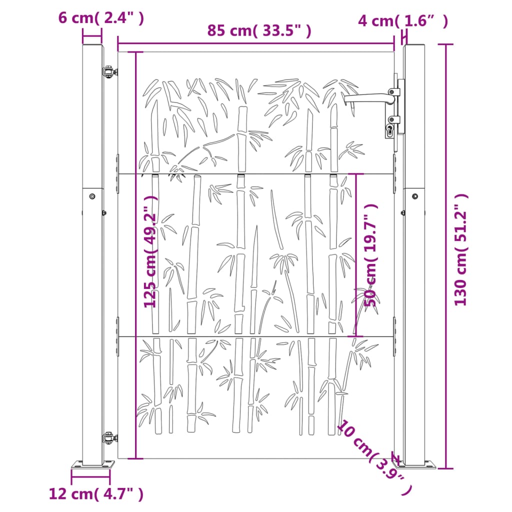 vidaXL Hageport 105x130 cm cortenstål bambusdesign